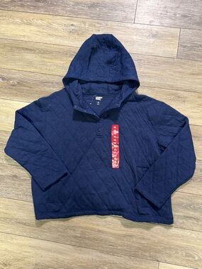 Women’s Lands' End Navy Quilted Hooded Pullover
